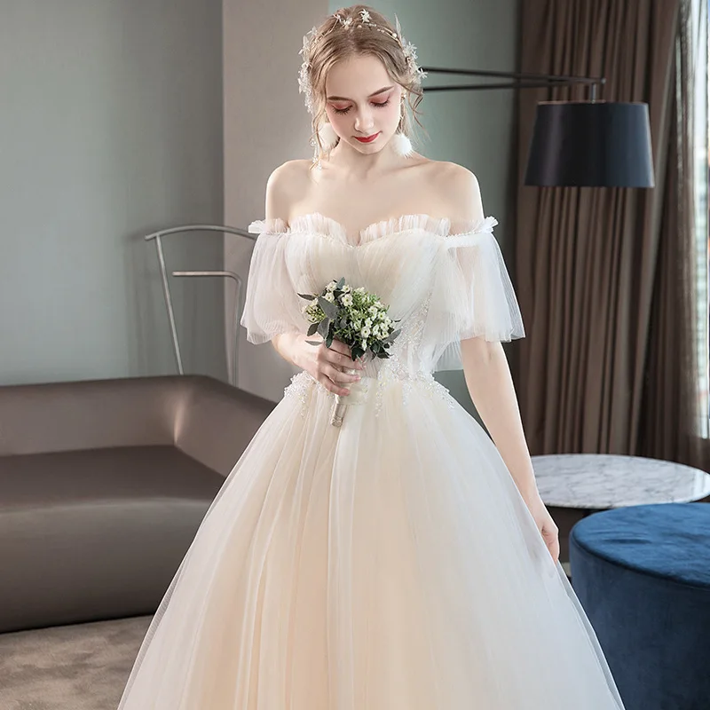 

Princess Style One Shoulder White Wedding Dress Slimming Elegant Court Style Simple Design Mesh Fabric for Wedding And Party