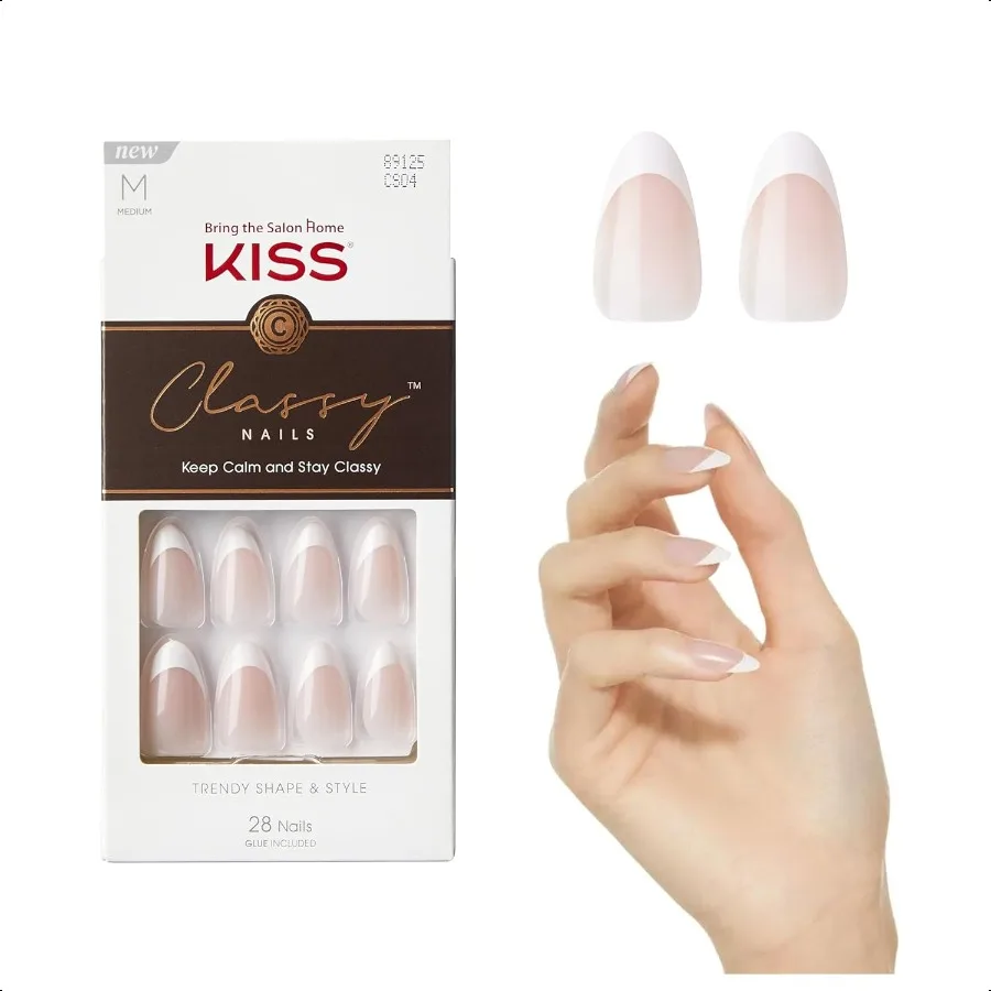 

KISS Classy Pr On Nails Клей для ногтей в комплекте «Dashing» Светло-белый миндаль среднего размера В комплект входят 28 ногтей 2 г клей 1 маникюр