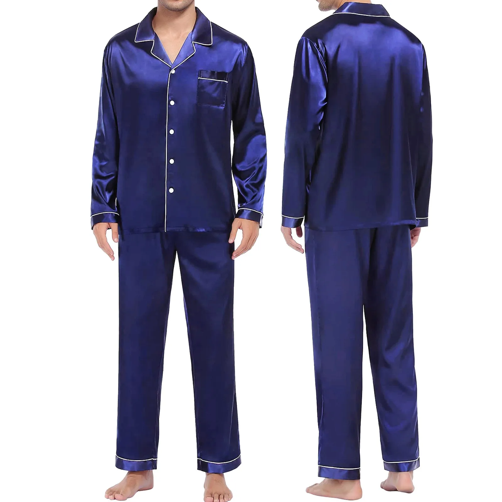 Pajamas For Couples Casual Homewear Men'S And Women'S Long Sleeve Blouse Button Sleepwear Suit Pyjama Pant Two Piece Sets