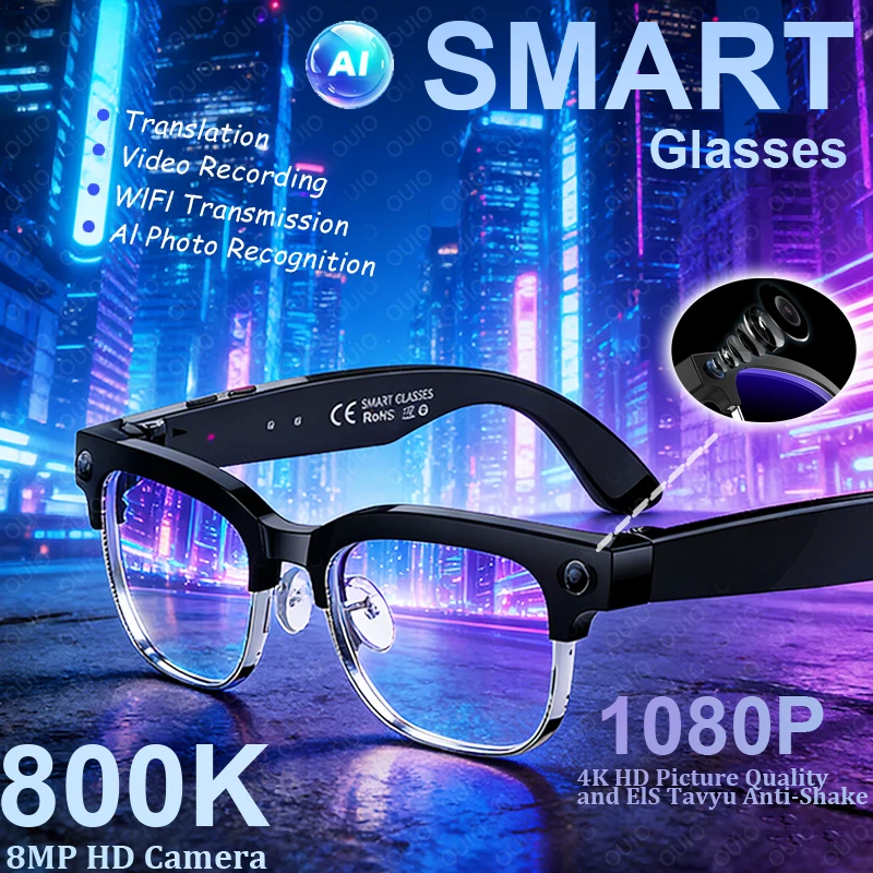 

Новые очки 4K, умные очки с искусственным интеллектом и 8-мегапиксельной камерой, перевод видеозаписи, умные солнцезащитные очки, Bluetooth-вызов, воспроизведение музыки для мужчин и женщин