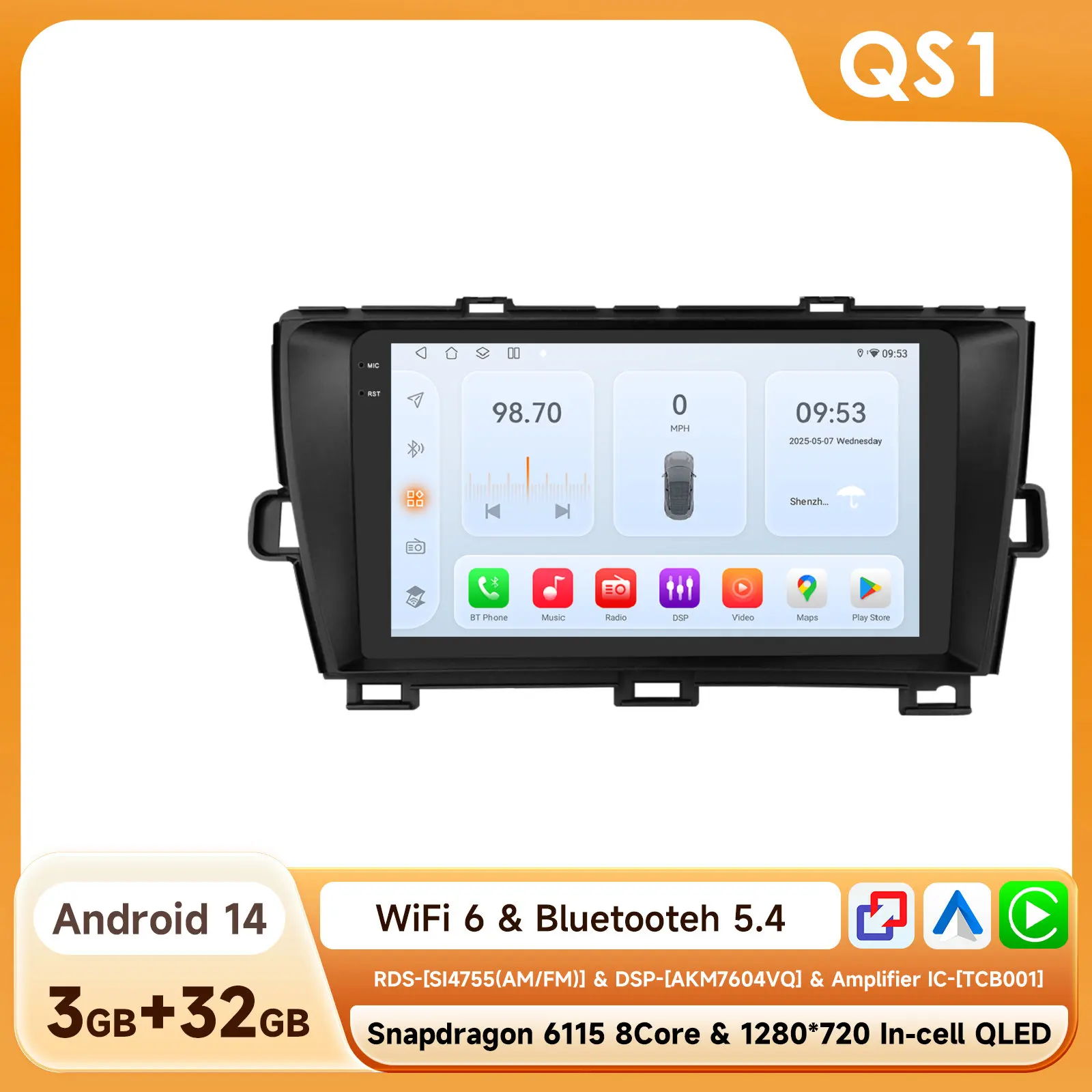 Carplay Android Auto autoradio voor Toyota Prius XW30 2009 - 2015 multimediaspeler 2DIN 360 camera intelligente systemen met ventilator bluetooth DSP RDS 4G Wifi