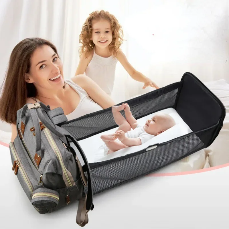 New Portable Mommy Bag Crib Stroller Backpack Lightweight Mother Baby Bag Multifunctional Large Capacity Mom Bed Bag