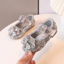 Zapatos de princesa Mary Jane para niña, calzado de moda para chicas con lazo y flor, de cristal, sencillo, para primavera y otoño, para Cuero brillante