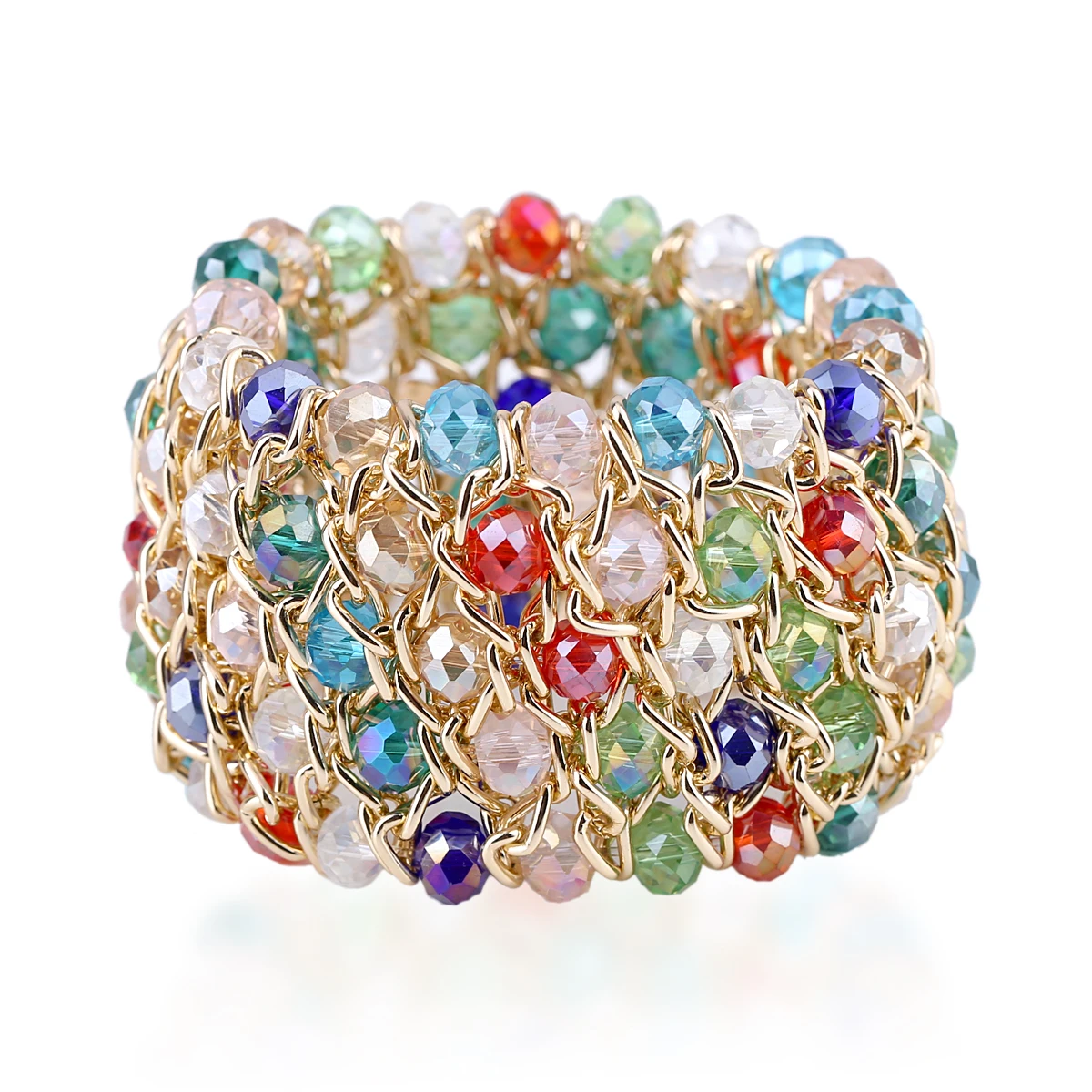 New Shining Crystals Beaded Strands Bracelet Fashion Jewelry for Women Handmade Multi-layers Elastic Bangle Accessory 3 Colors