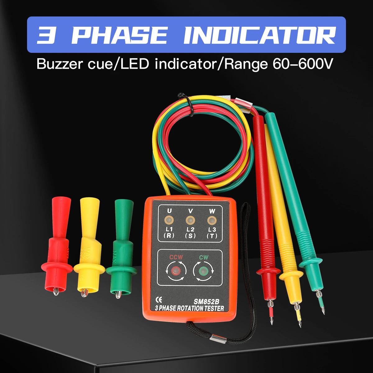 Instruments and Meters Smart Digital Phase Tester, Phase Sequence Meter, Three-Phase Measuring Instrument, LED Indicator Light