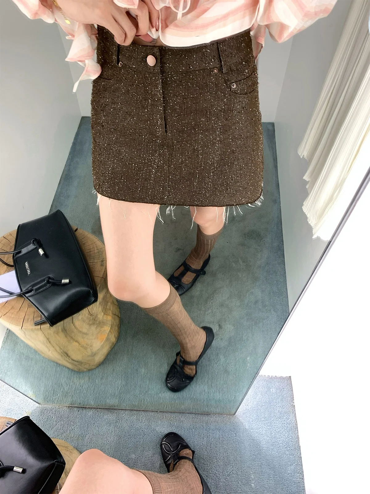 

Spot Trim A-Line Skirt Korean Sle Commute Cotton Material No Elastici for Casual Daily Wear Ci Commute Date