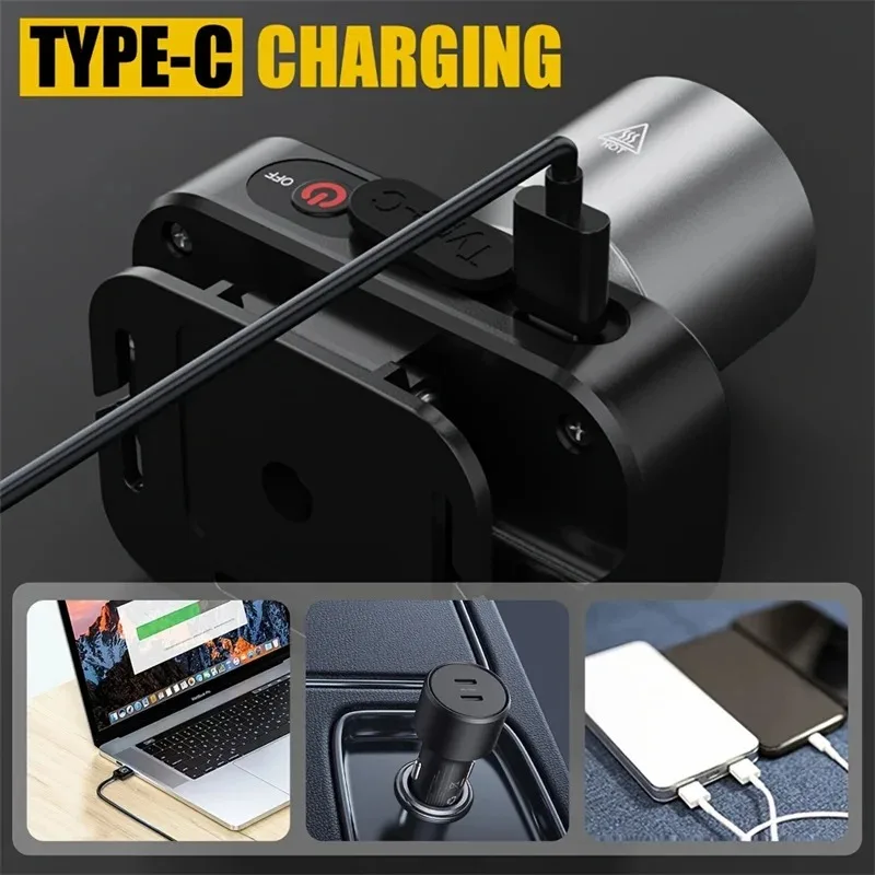 كشافات LED احترافية قابلة للتعديل بتركيز تكبير 3 أوضاع إضاءة تصميم USB قابل لإعادة الشحن للتخييم في الهواء الطلق والأنشطة الليلية