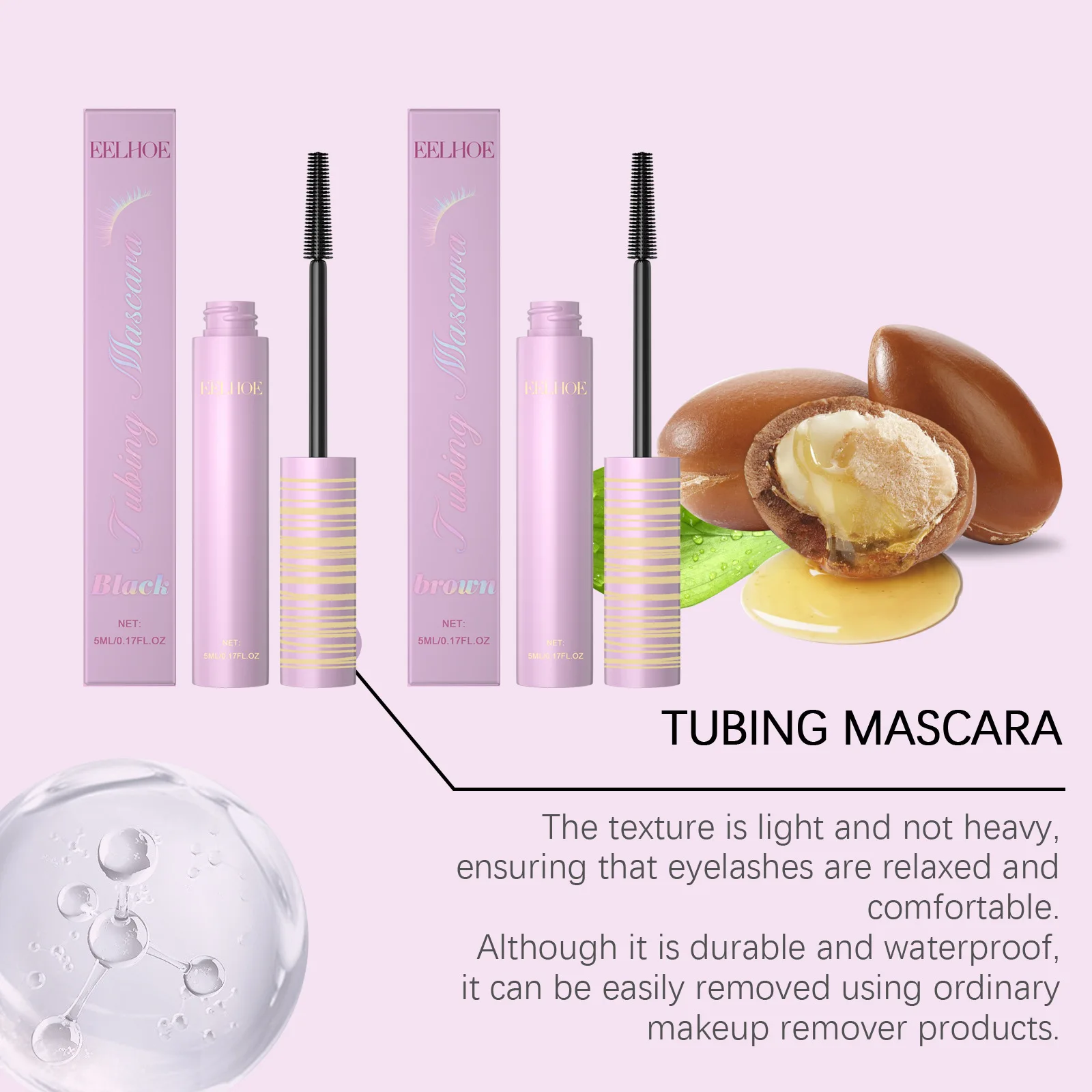 Eelhoe Lasting Curling Mascara Crema Allunga Modellatura Aumenta Più Spessa Migliora Curl Non-sbavature Trucco Mascara Impermeabile Pennello