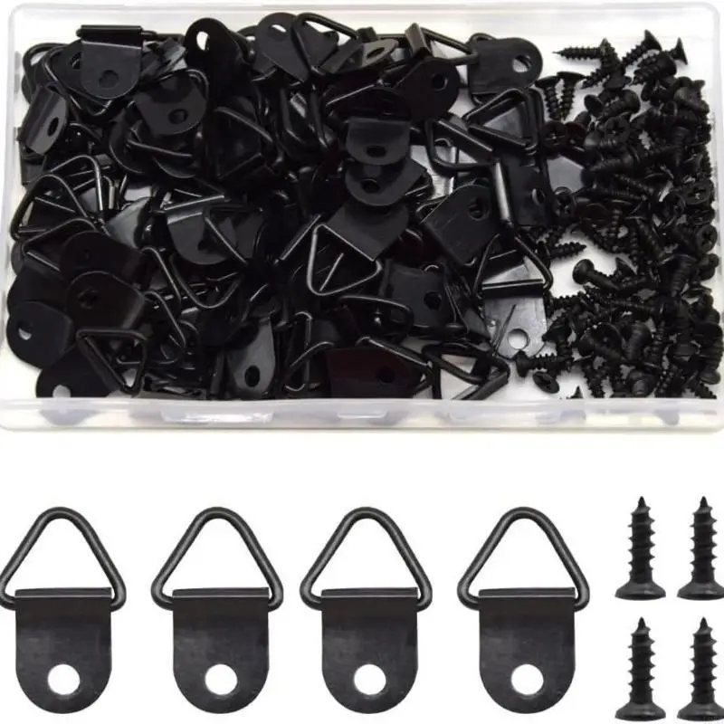 Pack of 100 Single Hole Hangers Metal Triangles D Rings with Screw Painting Hangings Hook Reliable Picture Hangers Set 