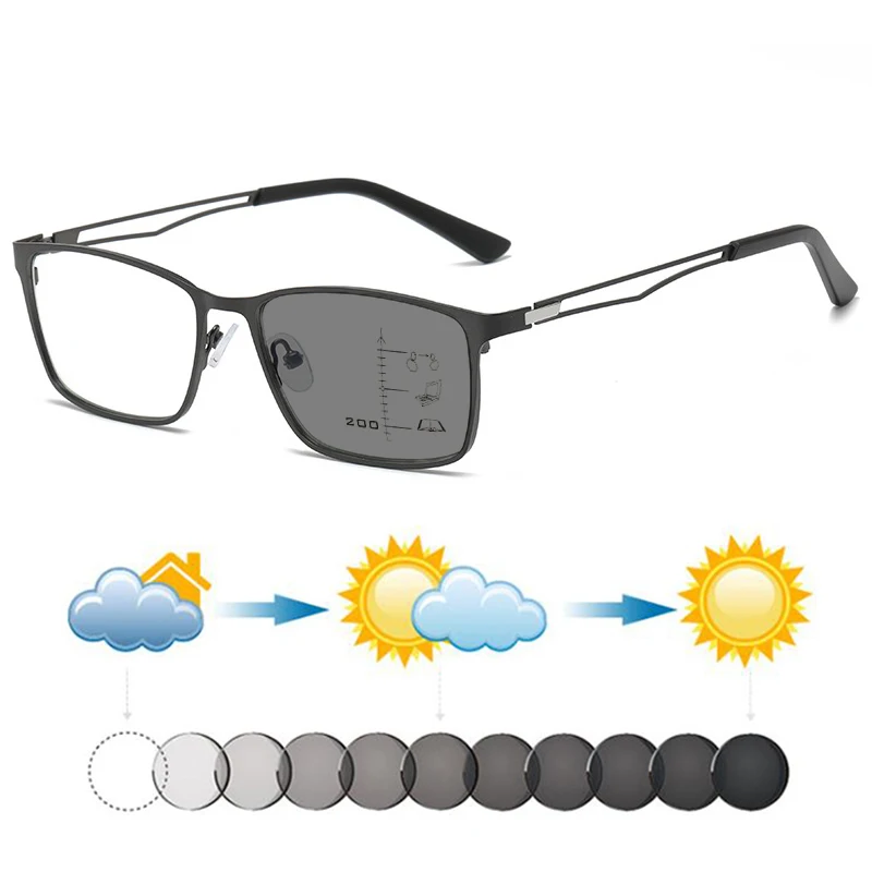

Men Hollow Metal Progressive Photochromic Reading Sunglasses Women Rectangle Hyperopia Shades Spectacles Sunnies Dark Glasses