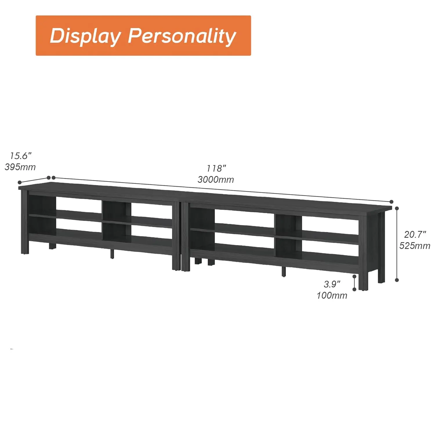 Black TV Stand Entertainment Center Console Table with 8 Cubby Storage for Living Room Bedroom 100 80 85 90 Inch, Customized