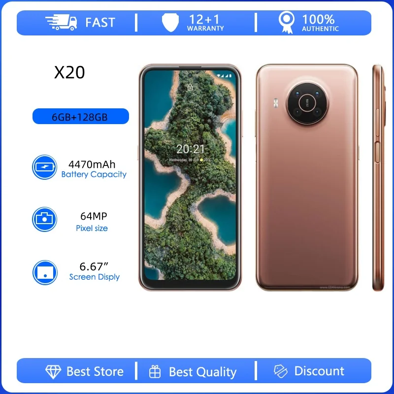 Teléfono Móvil Desbloqueado Reacondicionado Original X20 5G 64MP 6.67 pulgadas 4470mAh con Huella Dactilar, Idiomas Ruso, Árabe y Hebreo