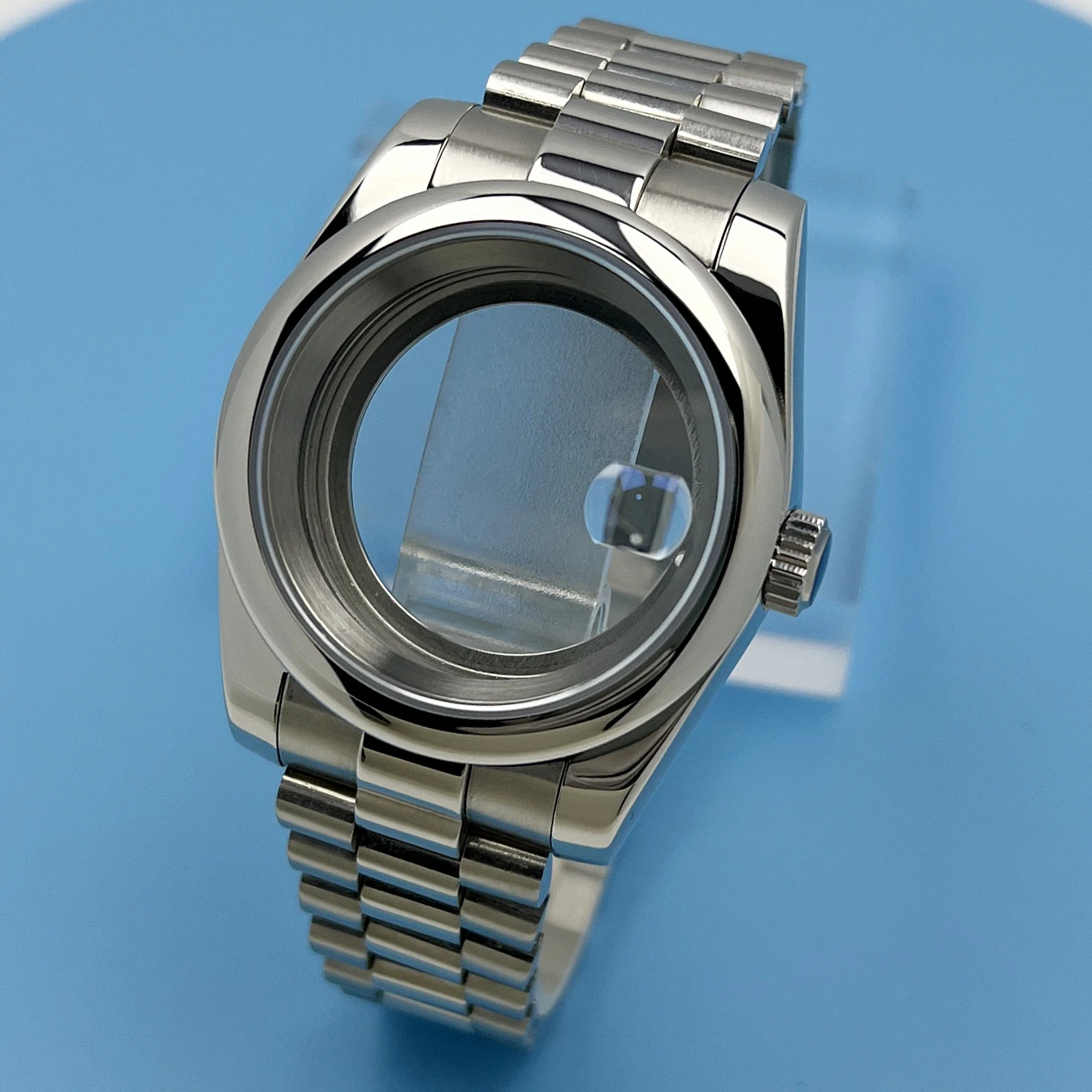 NH35 Watch Case 39mm Stainless Steel with President Bracelet Sapphire Crystal Seik Mod SKX Parts Replacement Case Fit NH35 NH36