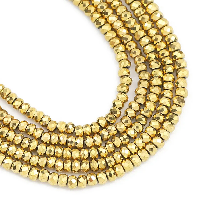 3x2MM Echt Vergoldet Facettierte Flache Runde Hämatit Naturstein Spacer Lose Perlen Für Schmuck Machen Diy armbänder Zubehör