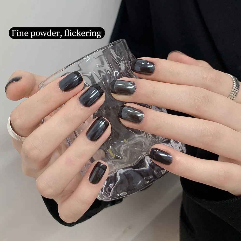 1 قطعة مسحوق الكروم الأسود مرآة تأثير طلاء الأظافر الترا برايت قاعدة نقية نقع قبالة هلام البولندية القط العين مسمار مانيكير الديكور #6