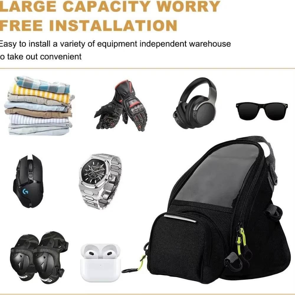 Waterproof Motorcycle Tank Bag, Magnetic Tank Pouch with Clear Phone Window, Large Motorbike Storage Bag for Riding Travel