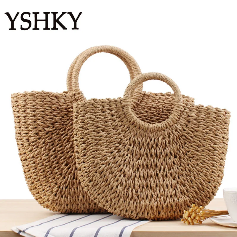 

New Women's bag Female Shoulder bag Handbag for Fashion crossbody Straw bag Solid color casual hand-woven bag