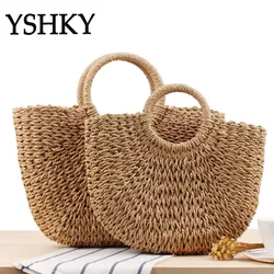 Bolsa de ombro feminina, saco tecido à mão, casual, cor sólida, moda, novo