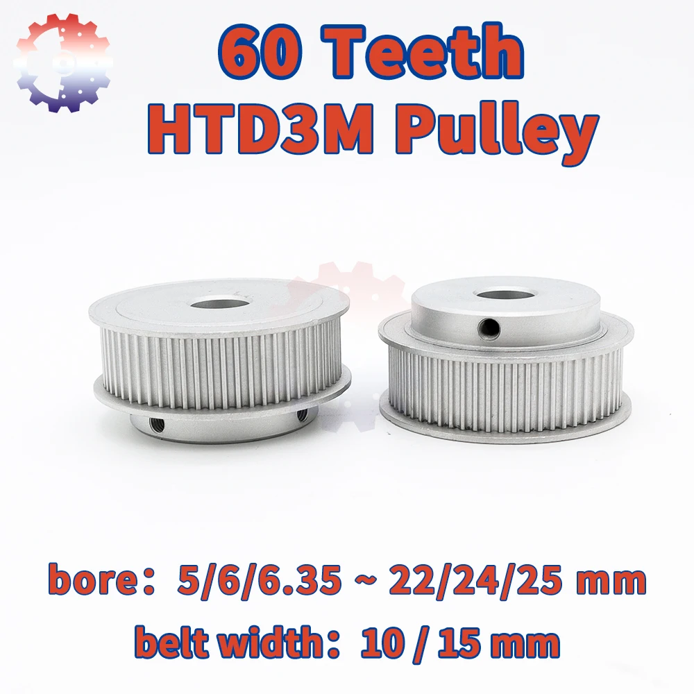 60teeth HTD3M Pulley 3M 60T Timing Pulley Bore 5/6/8~22/24//25mm 3M Synchronous Wheel Belt Width 10 15mm HTD 3M 60 Teeth Pulley