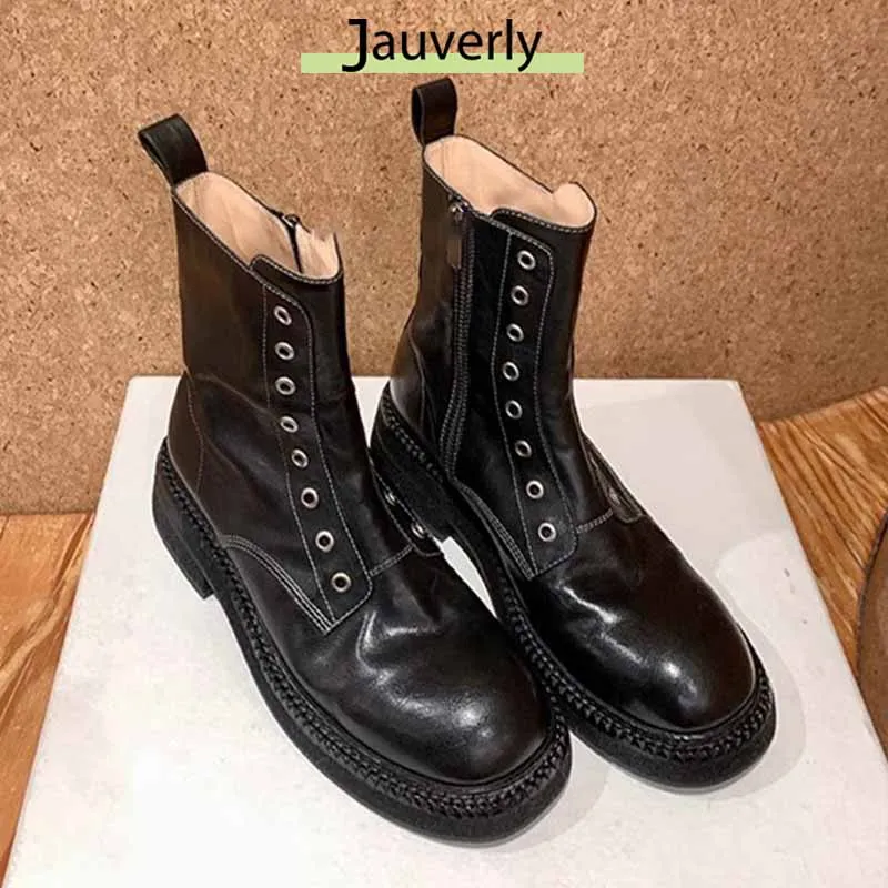 2025 Fashion Women Boots Retro Thick-soled Eight-hole Side Zipper Motorcycle Boots Women's Short Boots Platform Shoes