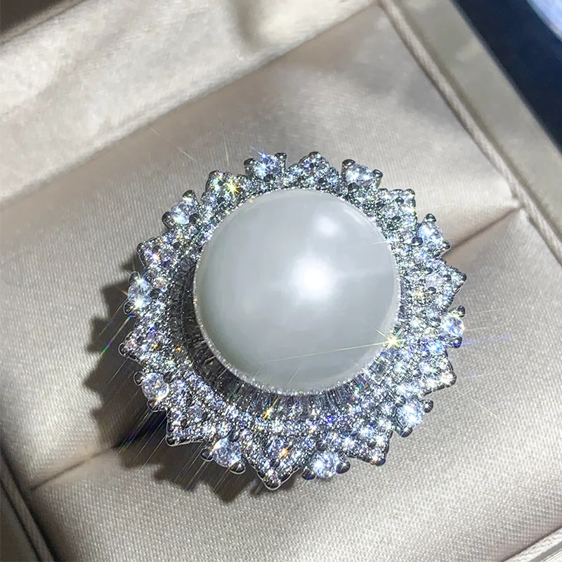 Jewelry with White Shell Pearls Korean Style Fashion Handmade Inlaid Diamond Round Luxurious Set 16mm 124mm