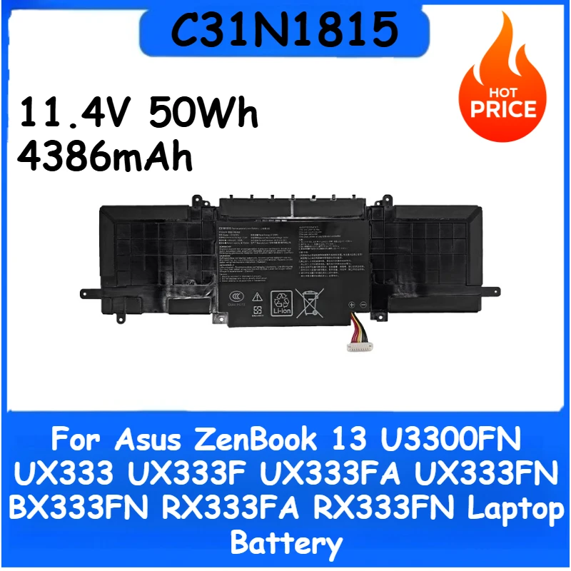 

Laptop Battery C31N1815 11.4V 50Wh 4386mAh For Asus ZenBook 13 UX333FA UX333FN U3300FN UX333 UX333F BX333FN RX333FA RX333FN