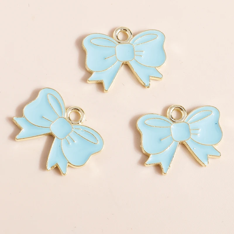 20 Stück 18 x 12 mm niedliche bunte Emaille-Bowknot-Charms-Anhänger für Schmuckherstellung, Ohrringe, Halsketten, Armbänder, DIY-Bastelbedarf – Detail 3