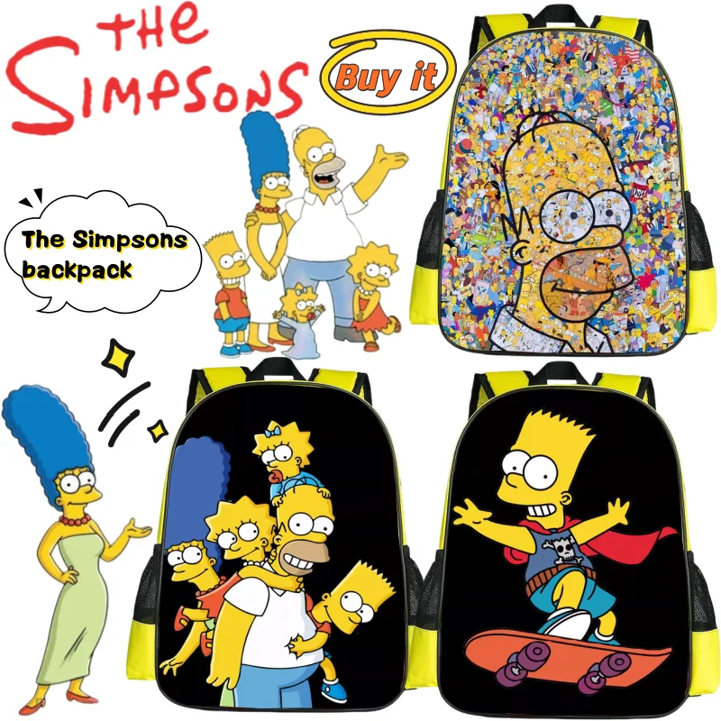 

New The Simpsons Marge Homer Marge Bart Backpack Creative High-Value Cartoon Printed Student Large Capacity Portable Spinal Bag