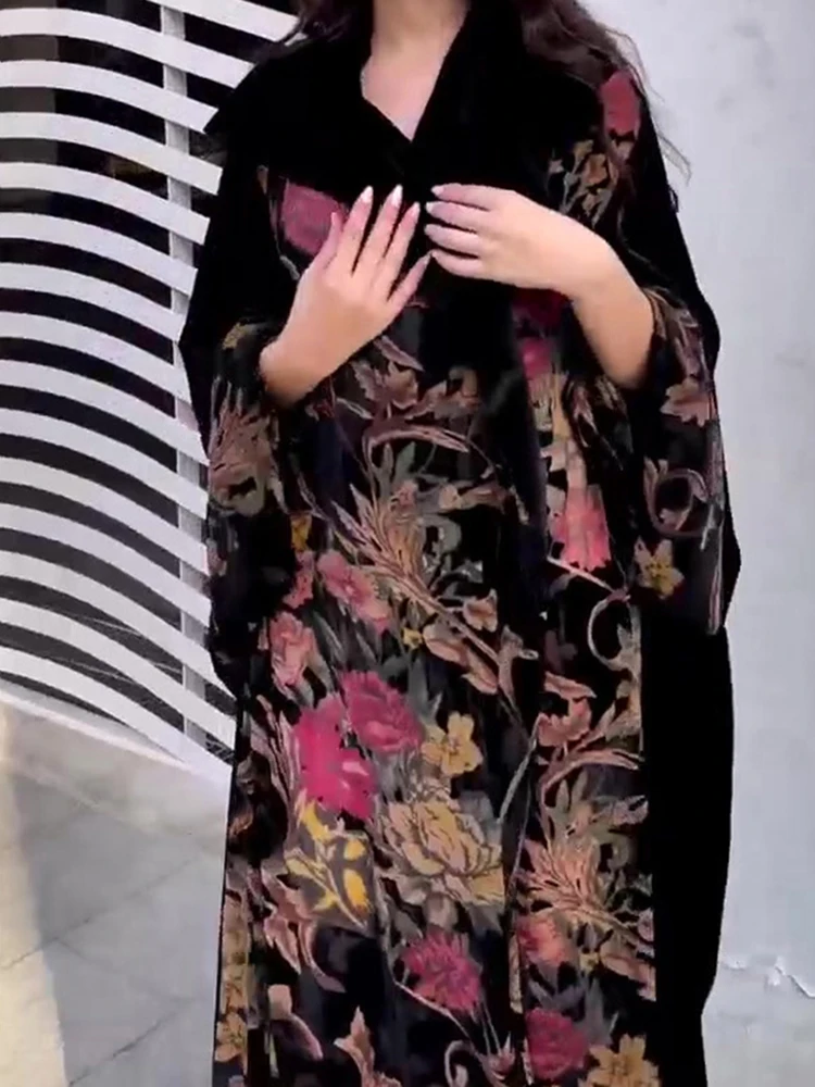 

Vintage Floral Printed Velvet Cardigans Autumn Winter New Lapel Women's Commute Overcoat Temperament Long Sleeve Warm Outerwear