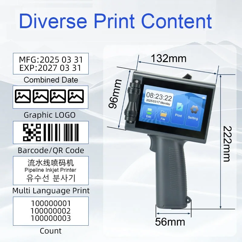 T20 All Surface Thermal Handheld Inkjet Printer 25.4mm Portable Machine for Date Logo Text Batch Universal Printing
