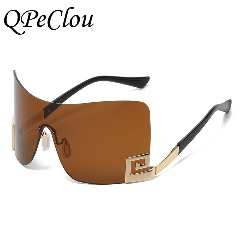 2023 New Fashion Oversized One Piece Sunglasses Women Brand Vintage Punk Square Brown Sun Glasses Female Goggle Oculos De Sol