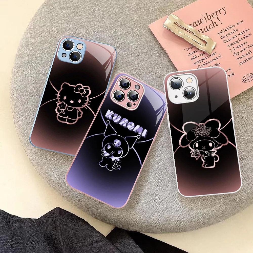 Phone Case For Cute S-Sanrio Phone Case Tempered Glass For Iphone 14 13 12 11 Pro Mini XS MAX 14Plus X XS XR Cover