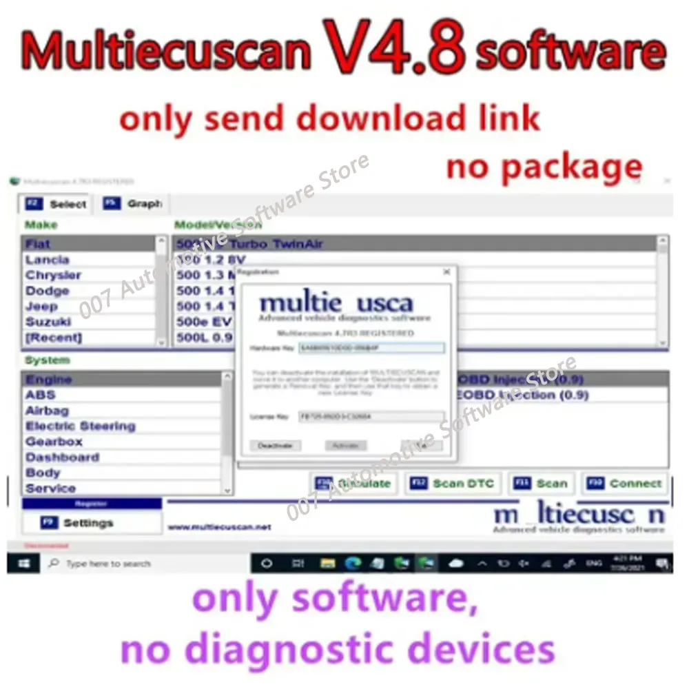 Neue Multiecuscan V4.8&4.9&5.2 für Fiat/Chrysler/Dodge/Jeep/Suzuki Scanner Software 4.8+ ELM327+Flachadapter registriert Unlimite