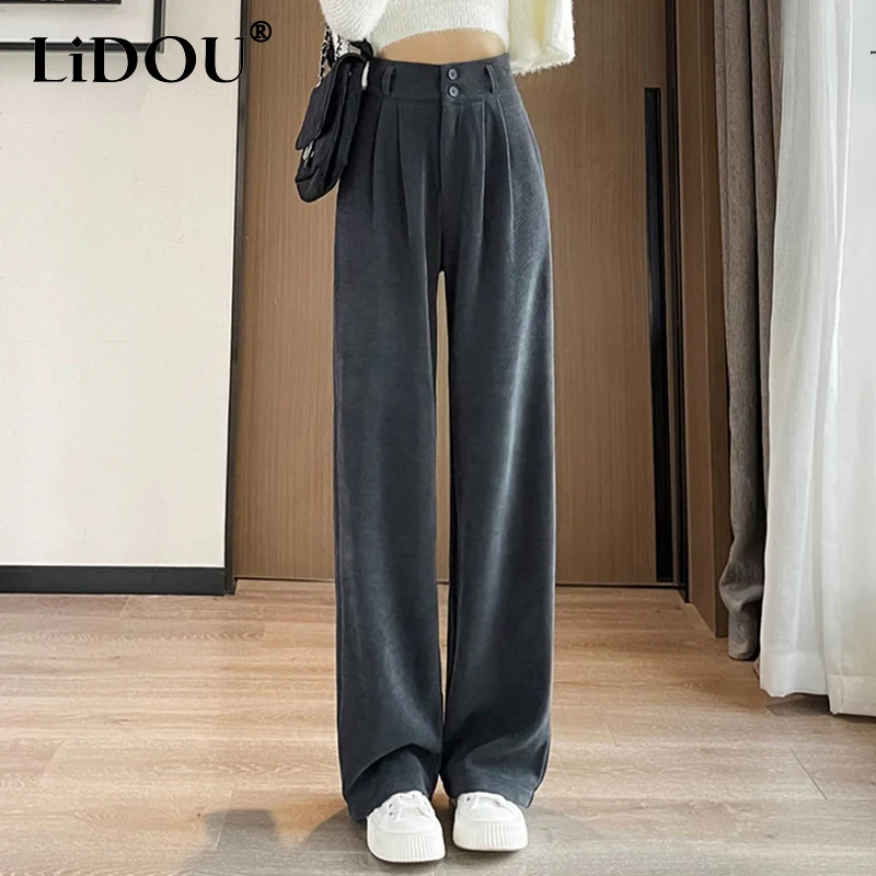 Spring Autumn New Solid Fashion Korean Vintage Long Pants Man Loose Casual Wide Leg Pants High Waist Corduroy Streetwear Clothes