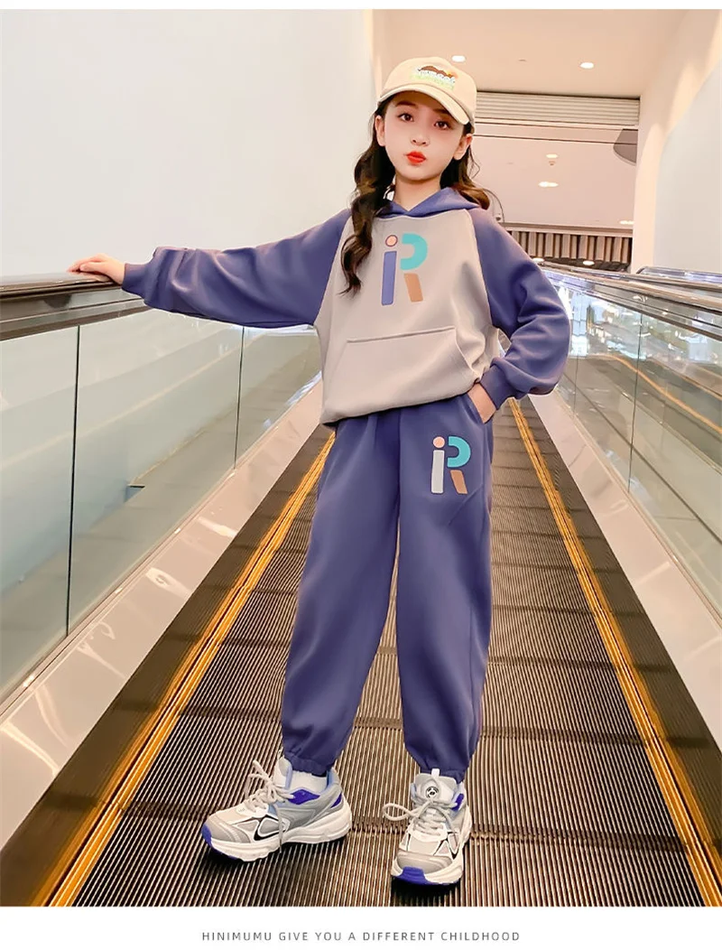 Girls Casual Clothes Sets 2024 Spring Autumn Big Kids Long Sleeve Tracksuit Outfits Children Hooded Sweatshirt Pants 2Pcs Suits