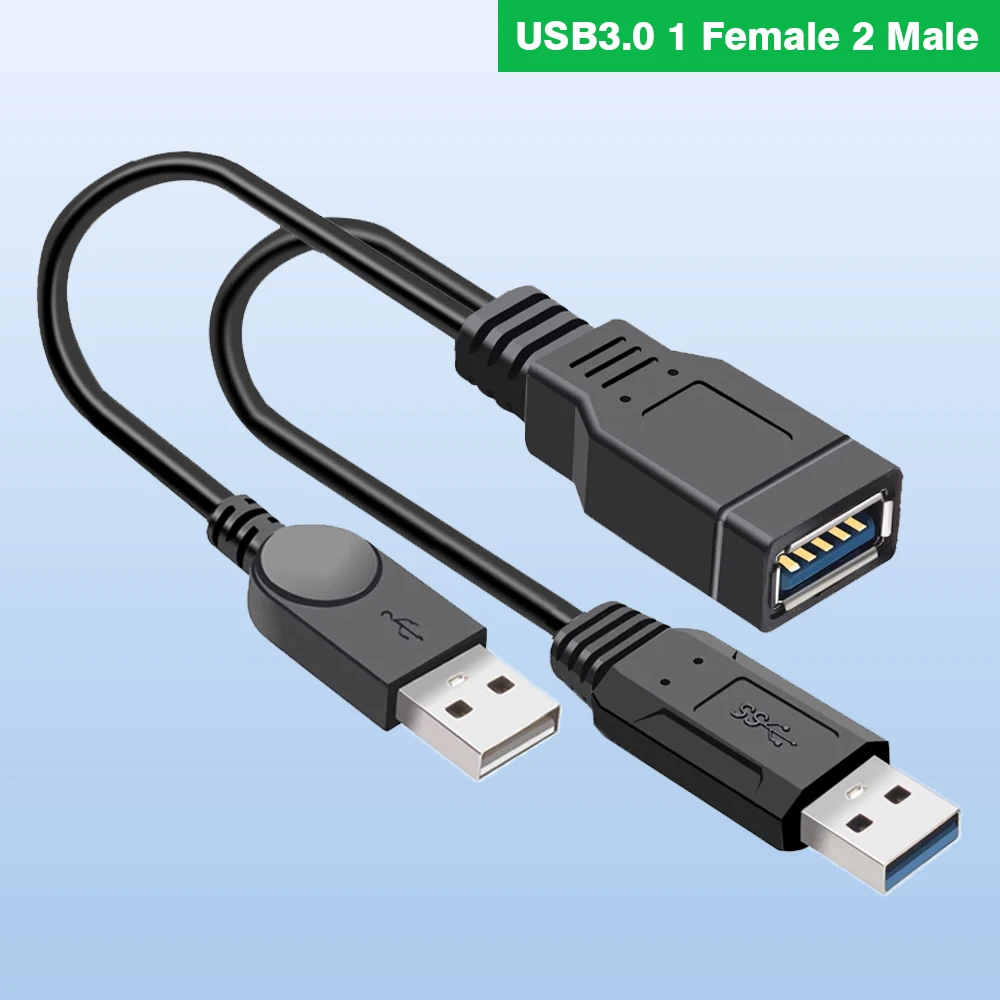 USB 3.0 1 Female To 2 Male Y Cable for Mobile Hard Disk Carplay Computer Usb Y-Splitter Dual Head Auxiliary Power Supply