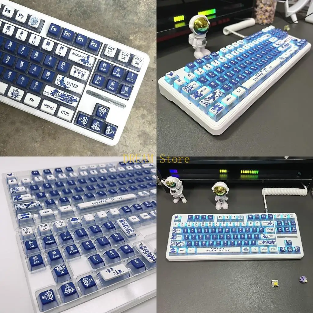 

Синие и белые фарфоры темы Клюки Клюки PBT Profile Capecaps для клавиш