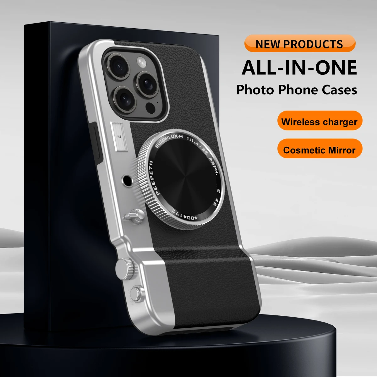 

For iPhone 16e 16 15 14 13 12 11 Pro Max Retro Multifunctional Bluetooth Camera Phone Case Magnetic Cosmetic Mirror Shockproof L