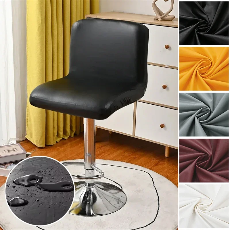 Pu Leather Bar Stool Chair Cover Stretch Short Back Chairs Slipcovers Solid Color Elastic Dining Chairs Covers for Hotel Banquet