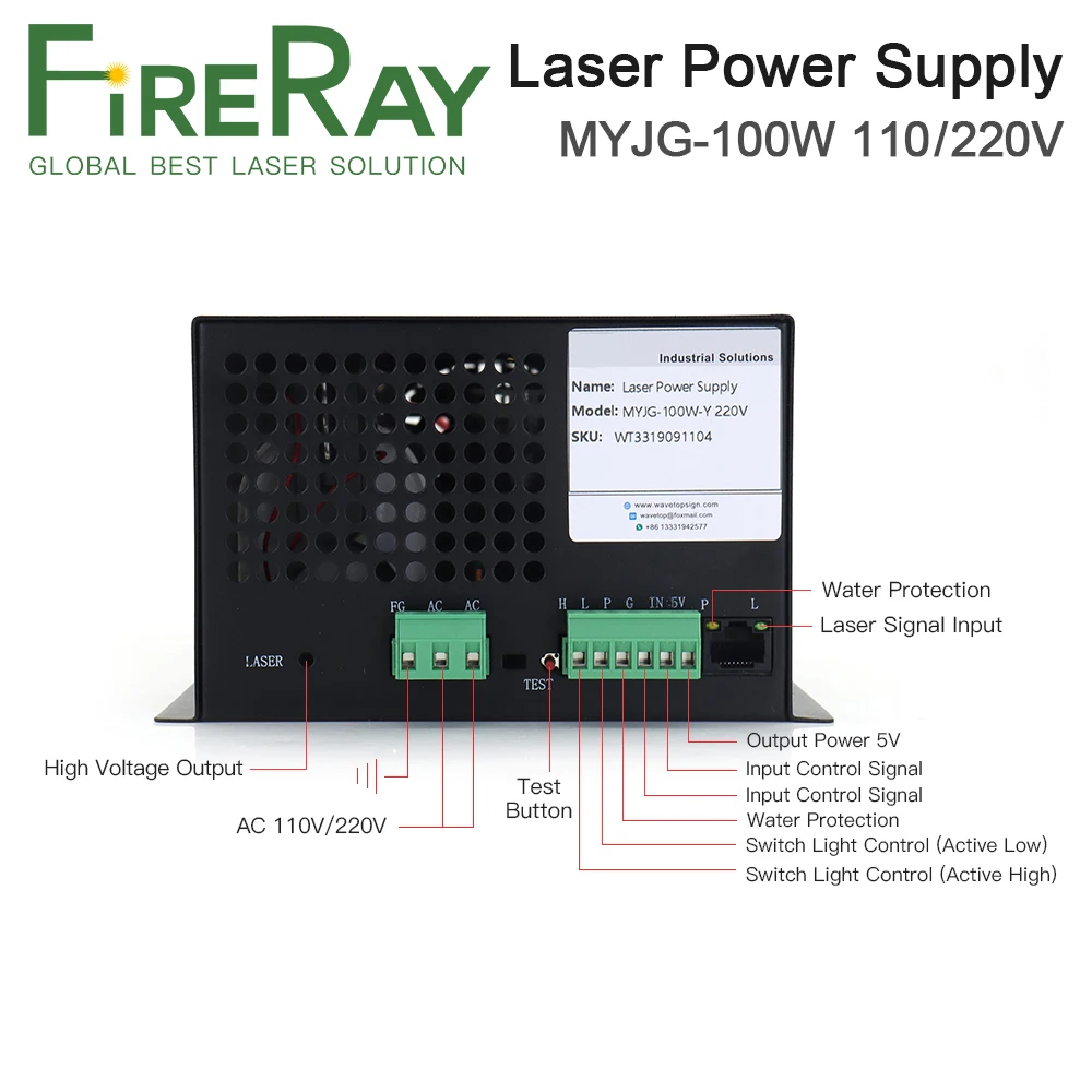 Imagem -04 - Categoria da Fonte de Alimentação do Laser do Co2 de Fireray Myjg100w 80-100w para a Gravura e a Máquina de Corte do Laser do Co2