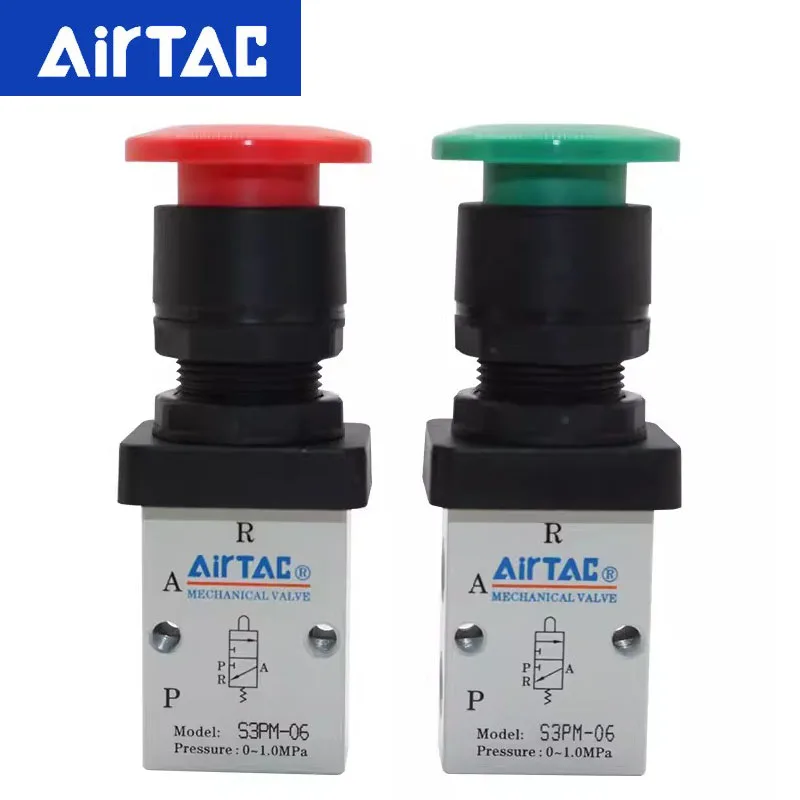 

Airtac Original Genuine Mechanical Valve S3PM-06 Mushroom Head Button Type Manual Valve S3PM-06B