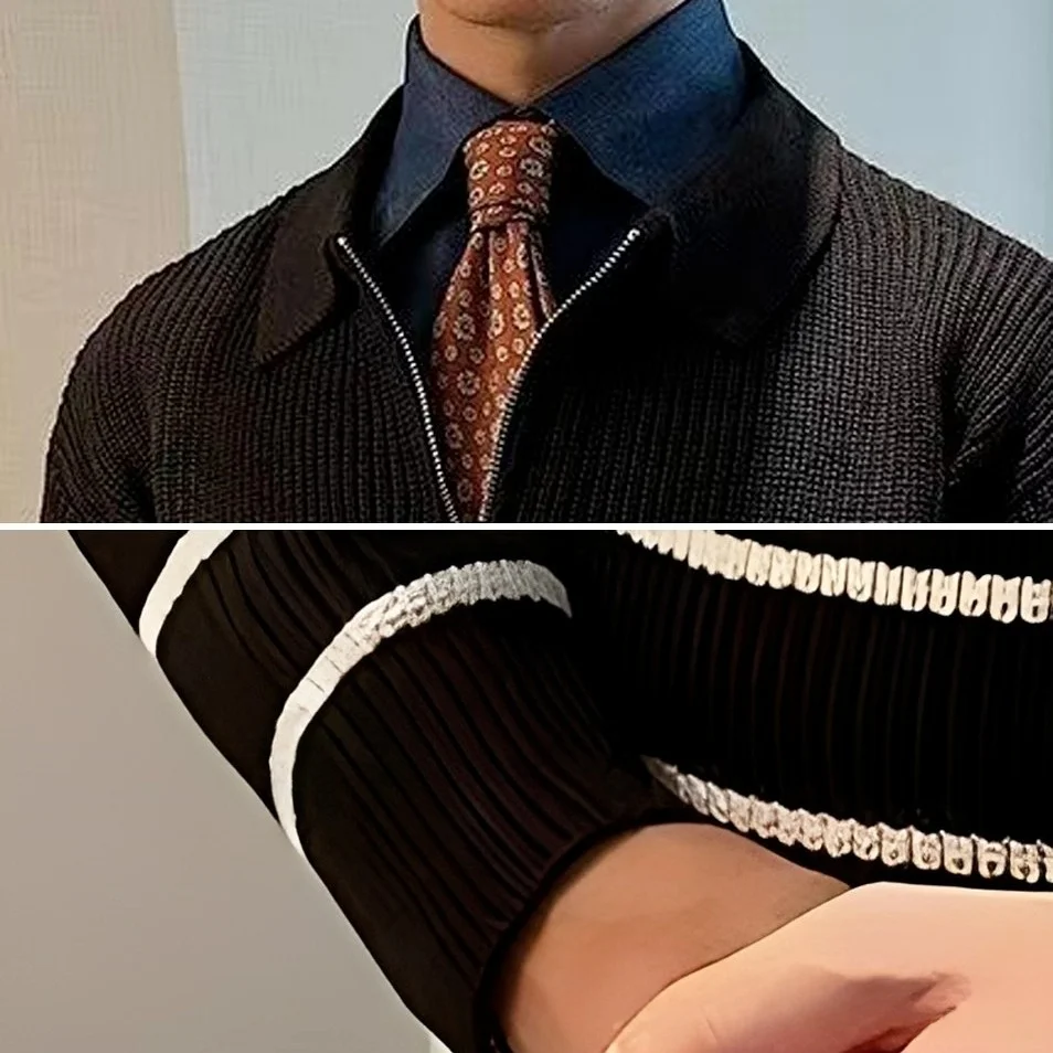 Loose Fit Men's Long Sve Knitwear Autumn Winter plus Size 250 Pou Korean Sle Casual Striped Sweater Top Coat