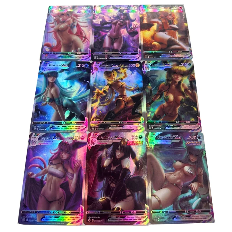 9Pcs/set Pokemon Feminine Eevee Espeon Umbreon Vaporeon Jolteon Flareon Sylveon Sexy Anime Girl Game Collection Cards Toy Gift