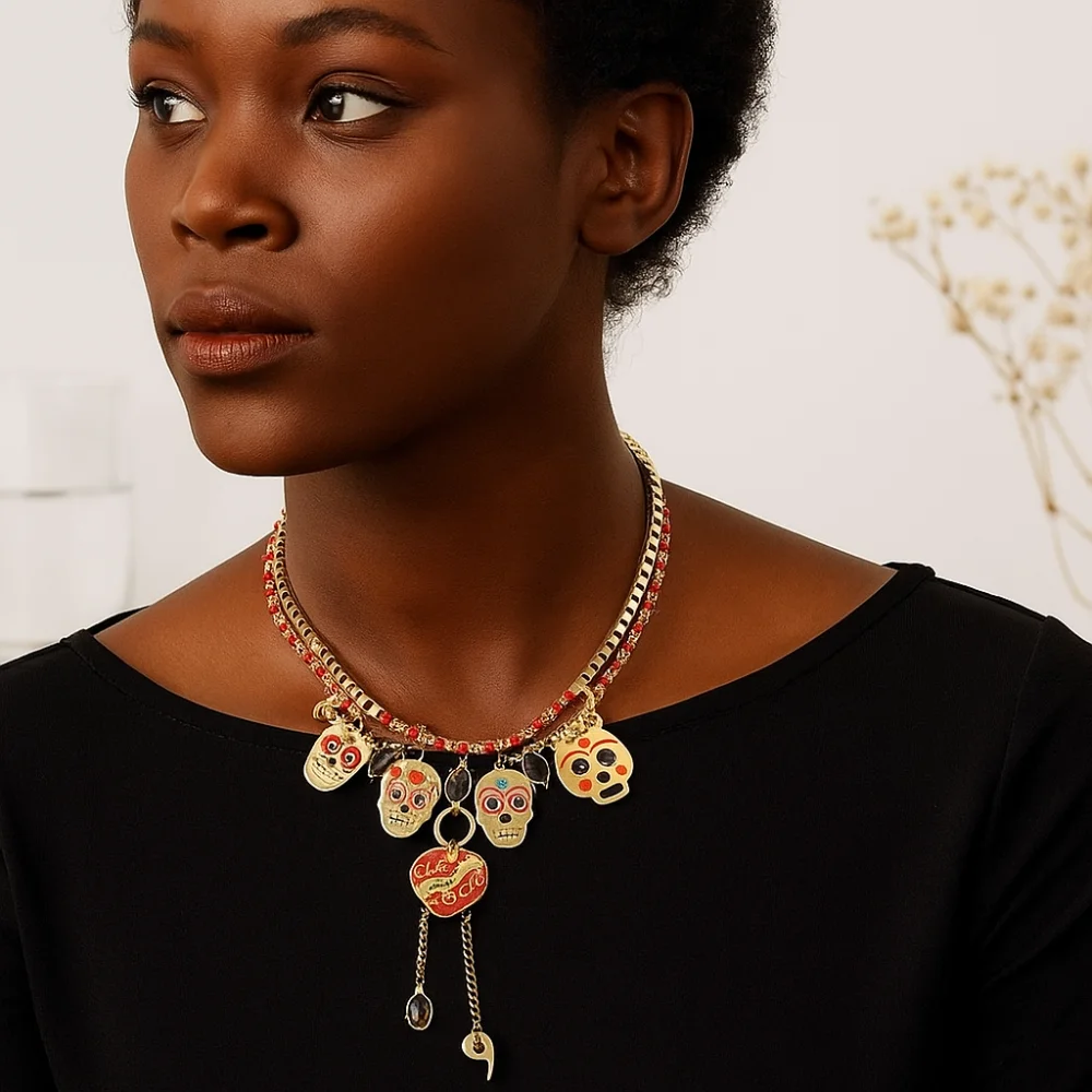 

Punk Personality Metal Skull Pendant Necklace Jewelry Set Retro Collarbone Chain Trend Fashion Vintage Earring Women