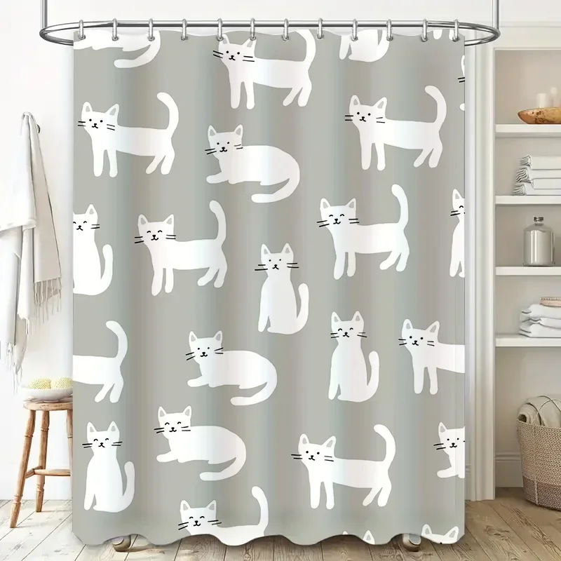 

Занавеска для душа с белым котом, милый набор декора для ванной комнаты для детской ванной комнаты, водонепроницаемая ткань, украшение для дома