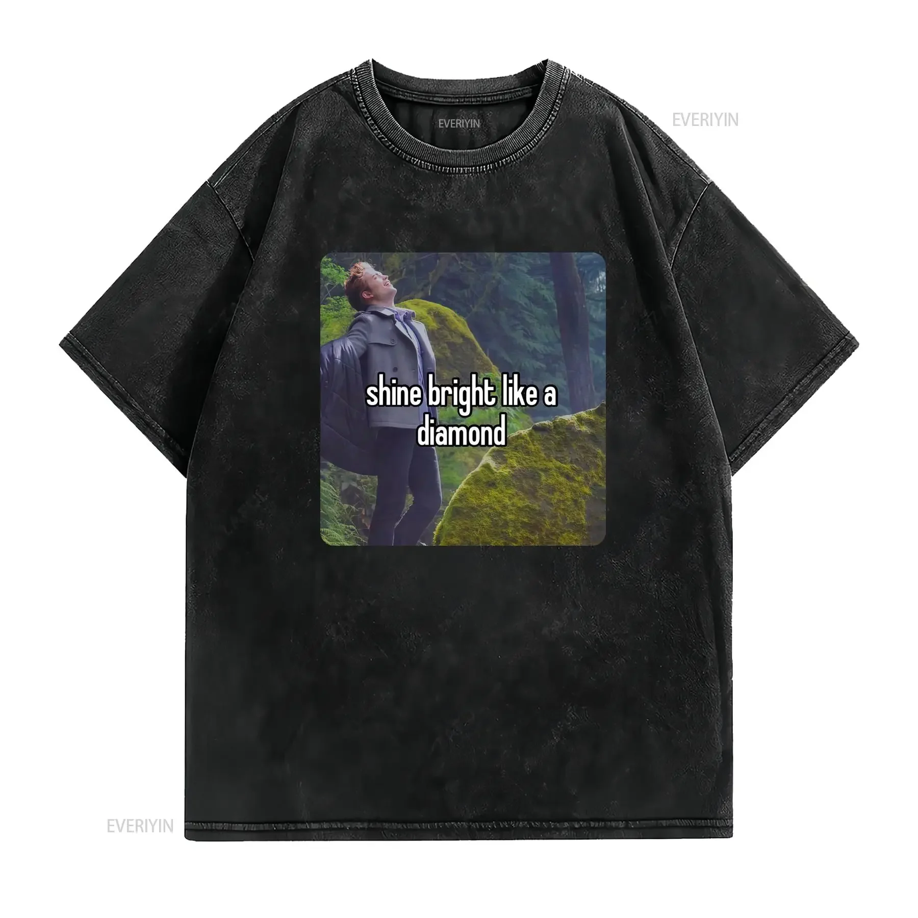 Funny Twilight Meme Shine Bright Like A Diamond Print Casual T Shirt vintage Washed Top For Everyday Wear Breathable Versatile