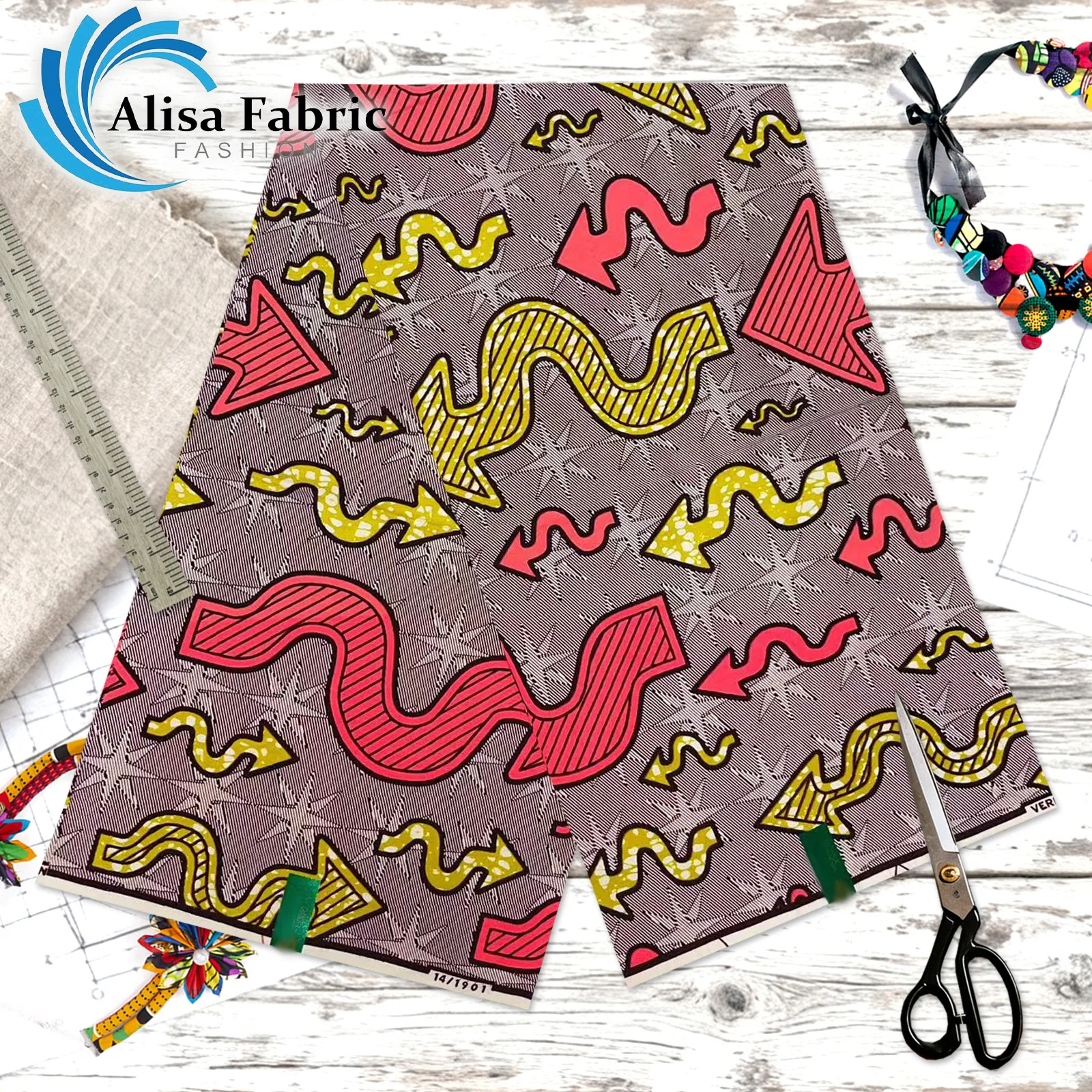 

Latest hollandais African wax Ankara fabric 6 yards 100% cotton tissus couture for African dresses Ankara, Pink & Yellow