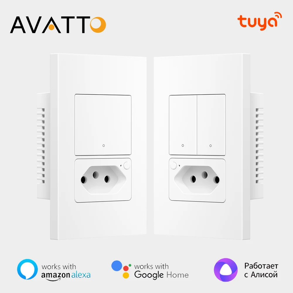 

Умный настенный выключатель и розетка AVATTO Tuya WiFi, стандартная панель 4X2, 1/2 кнопки, выключатель света, поддержка Alexa, Google Home, Alice