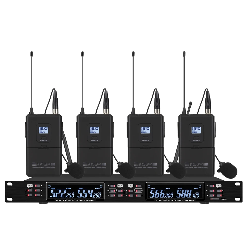 Professional wireless microphone high-frequency, handheld karaoke lavalier microphone, 4-channel stage performance