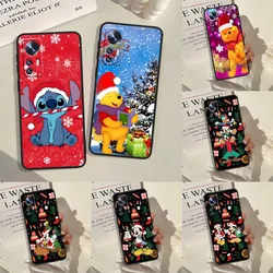 Christmas Stitch Pooh For Mi Note 10 11 11T 11i 12 12X 13 14 S T Pro Lite 5G Black Silicone Funda Phone Case Cover